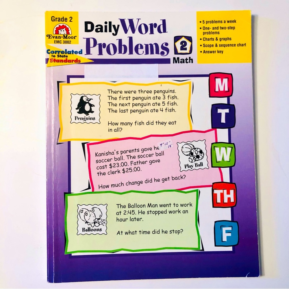 Teachers & Homeschoolers “Daily Word Problems” Grade 2, No Marks, Like New